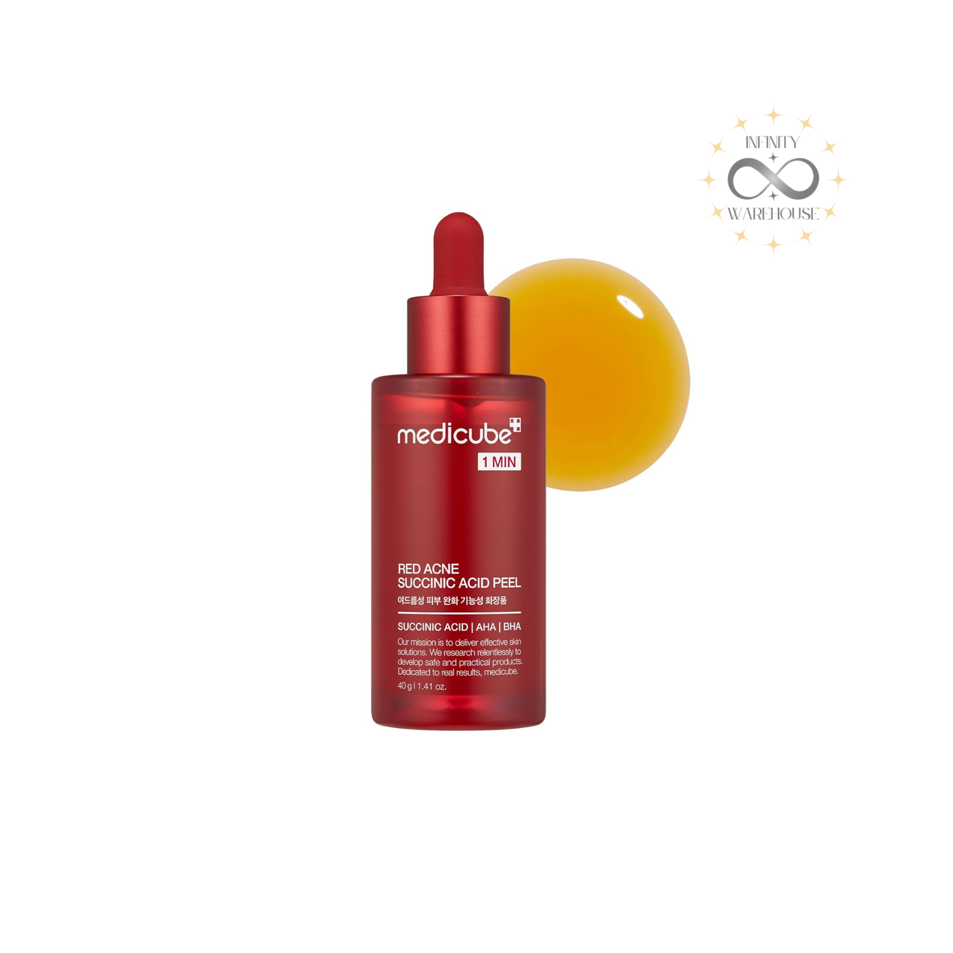 MEDICUBE Red Succinic Acid Serum 30ml with 5% niacinamide, 1% succinic acid, 0.2% salicylic acid BHA, panthenol and non-comedogenic formula for acne treatment, pimple care, post-acne pigmentation reduction and sensitive skin-friendly breakout control
