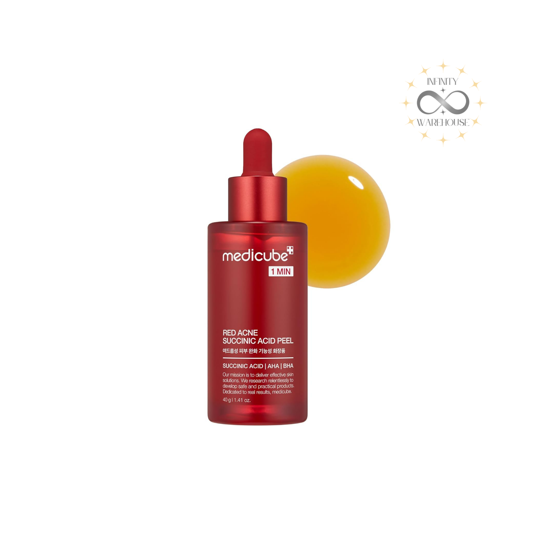 MEDICUBE Red Succinic Acid Peel 40g with succinic acid, 21% AHA and BHA complex, niacinamide, centella asiatica leaf extract and wash-off formula for chemical peeling, acne treatment, blackhead removal, pore unclogging and gentle exfoliation
