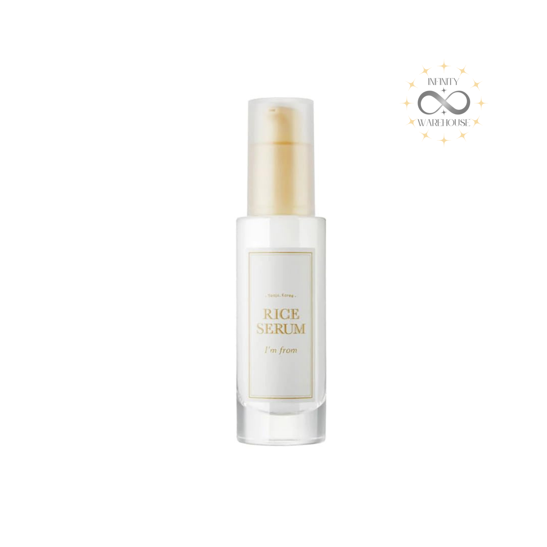 I'm From Rice Serum 30ml with 73% rice germ ferment extract, niacinamide, hyaluronic acid and adenosine for brightening, collagen boosting and skin elasticity improvement
