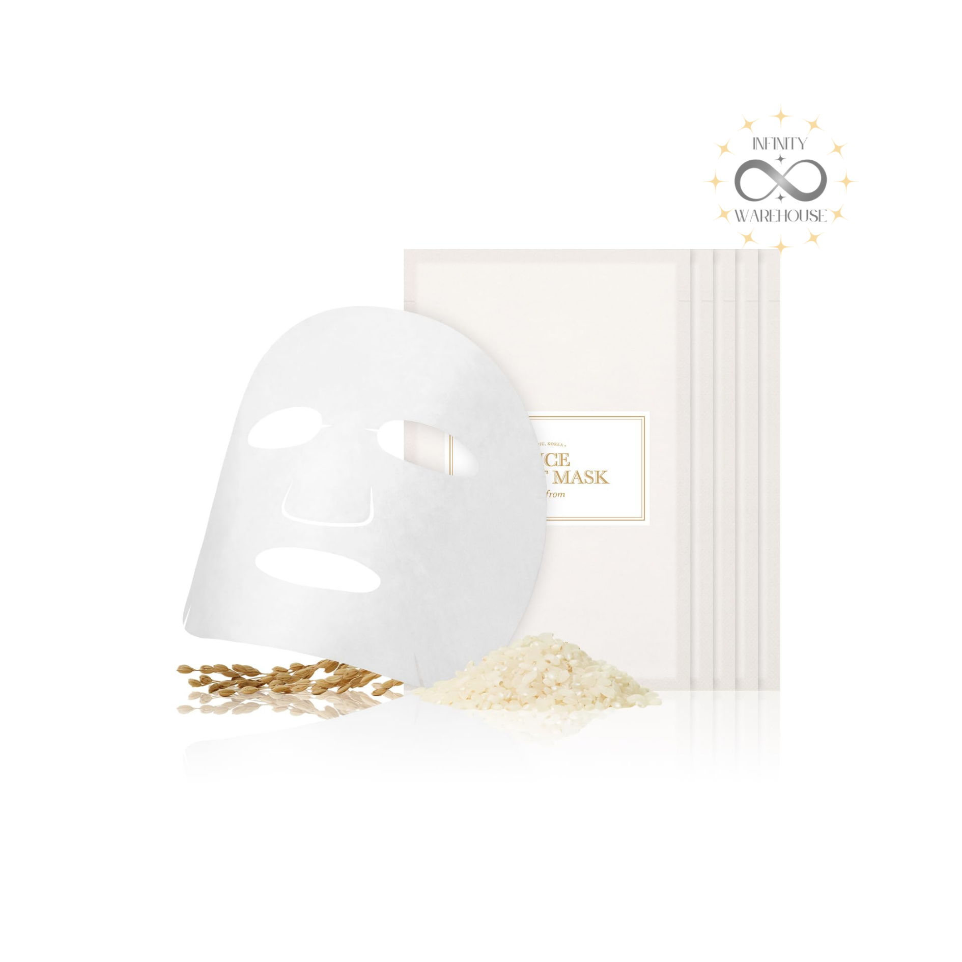 I'm From Rice Sheet Mask 5 sheets with Goami rice extract, niacinamide, hyaluronic acid and adenosine for brightening, deep hydration and smooth creamy complexion
