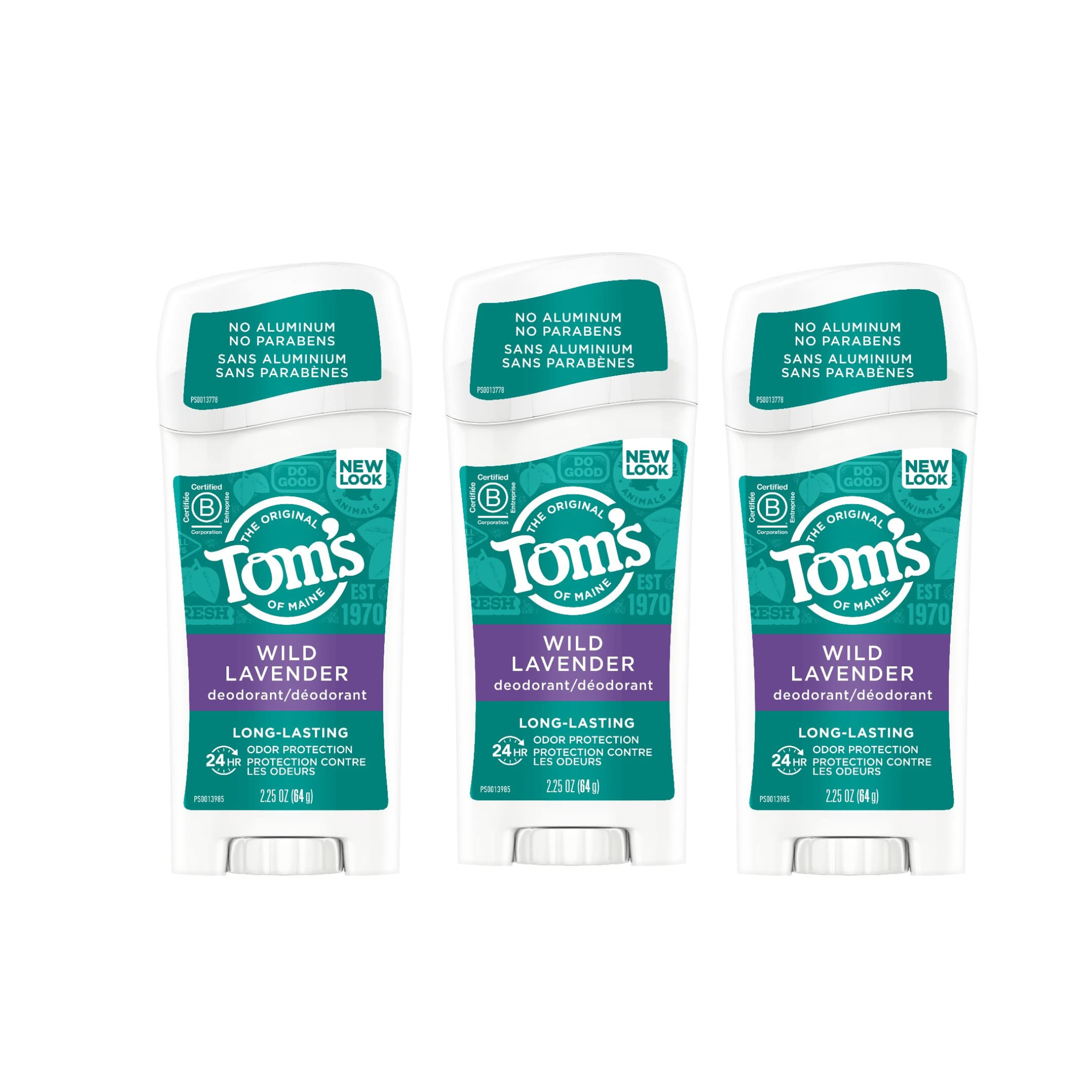 Tom's of Maine Long-Lasting Aluminum-Free Natural Deodorant for Women, Wild Lavender, 2.25 oz. 3-Pack (Packaging May Vary)