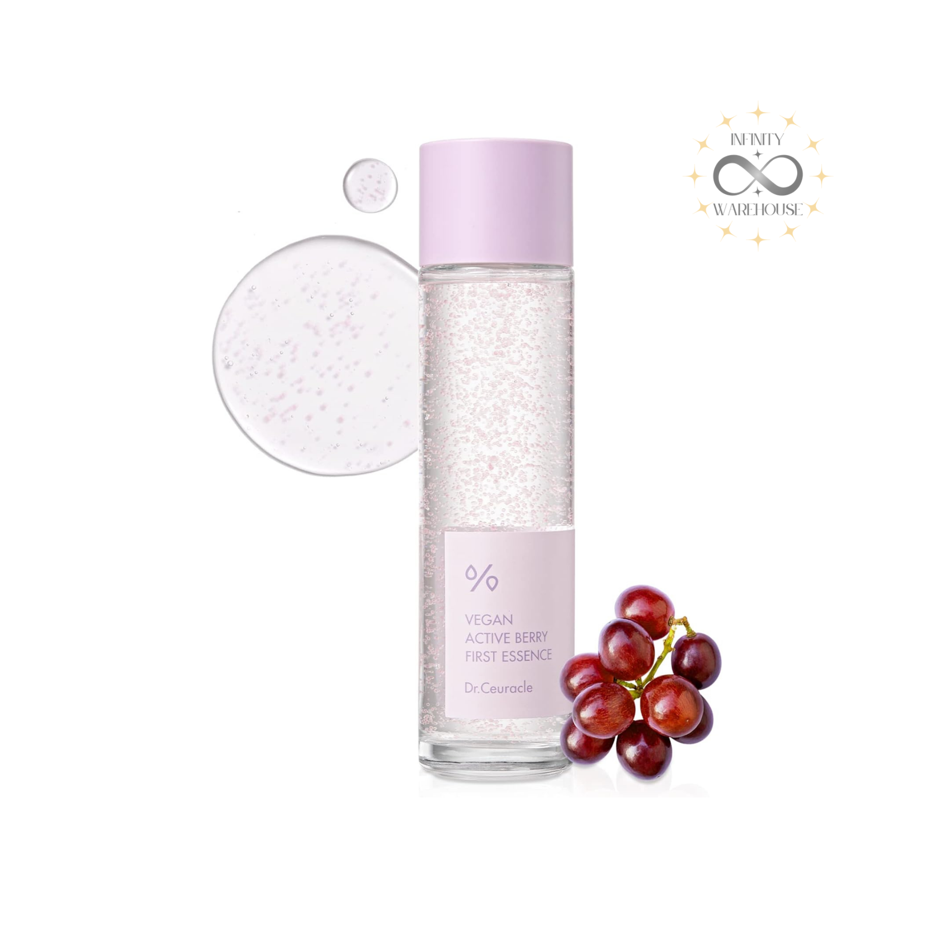 Dr.Ceuracle Vegan Active Berry First Essence 150ml with 20,000ppm Active Berry Complex, high-density resveratrol capsules, cranbetinol and upcycled grape seed oil for anti-aging hydration and skin plumping
