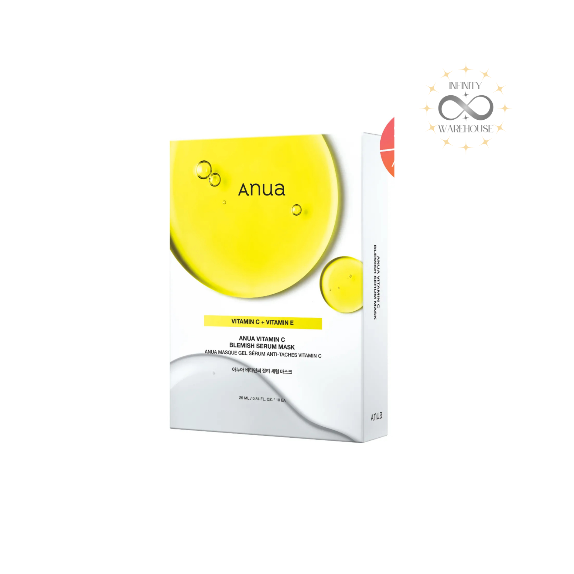 Anua Vitamin C Blemish Serum Mask 10 pack with green lemon extract and 20,000ppm vitamin C for brightening and blemish care

