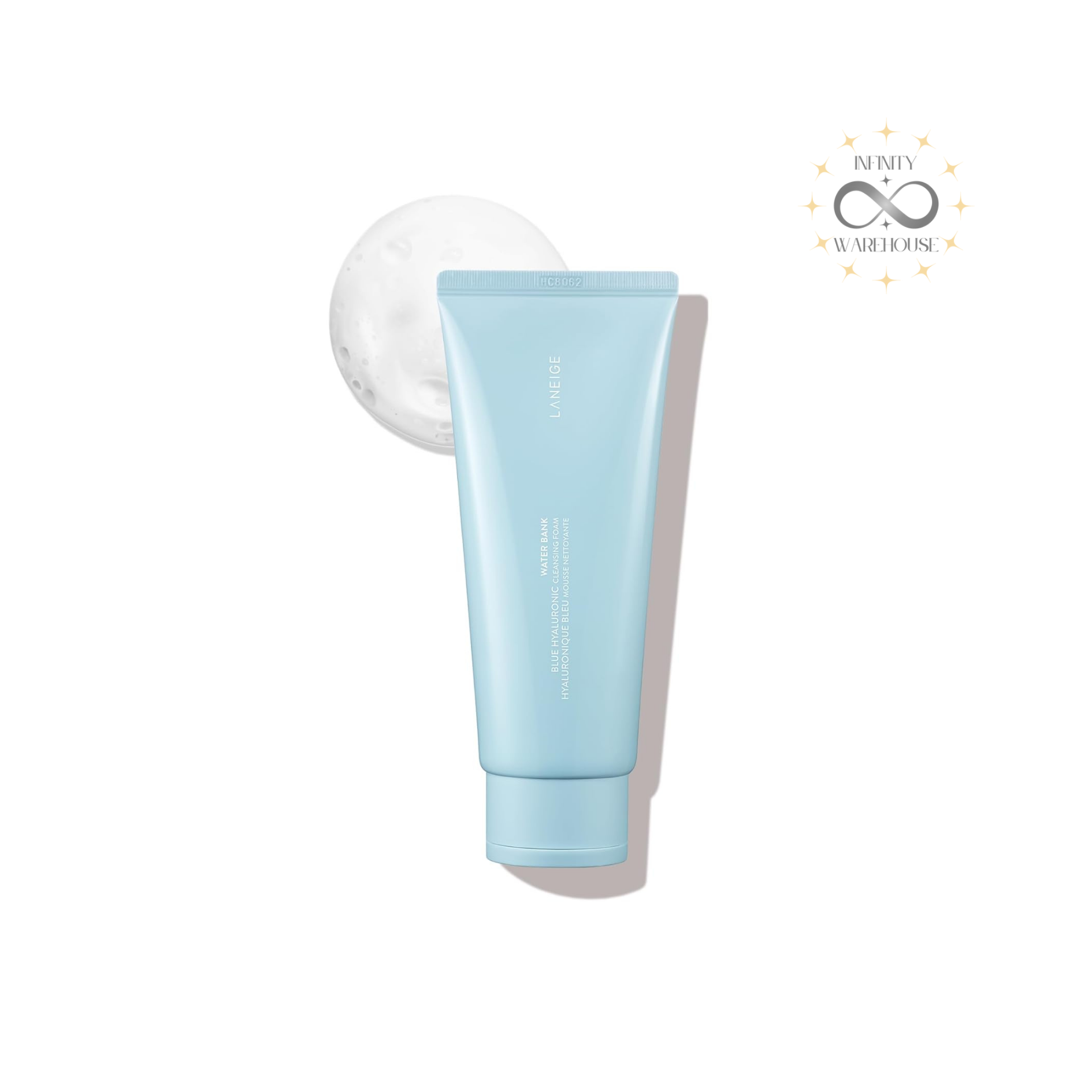 LANEIGE Water Bank Blue Hyaluronic Cleansing Foam 150g with 1/2000 micro-sized blue hyaluronic acid, papain enzyme, cellulose capsules and deep sea algae for makeup removal, daily exfoliation, pore cleansing and moisture retention
