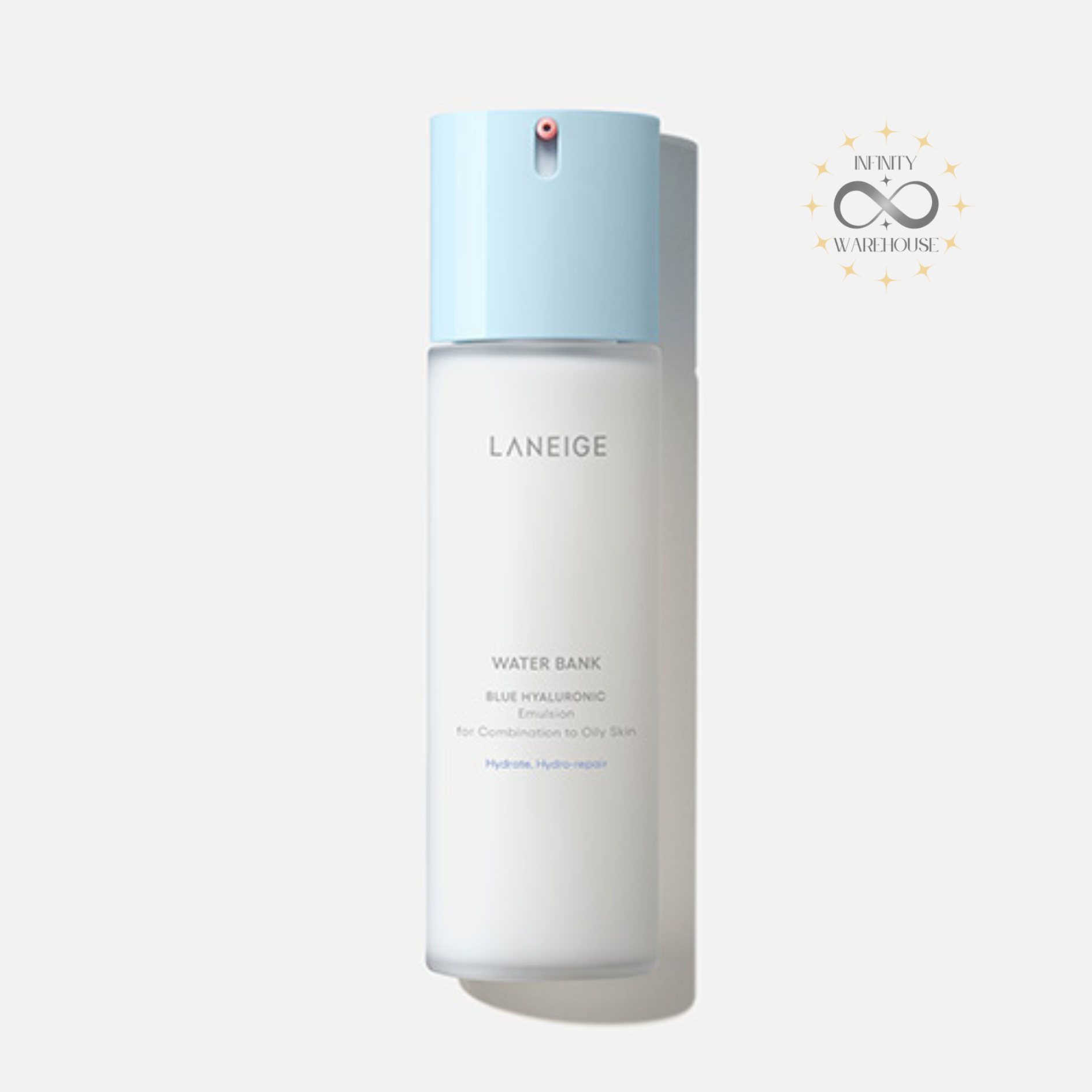 LANEIGE Water Bank Blue Hyaluronic Emulsion For Combination To Oily Skin 120ml with 1/2000 micro-sized blue hyaluronic acid, lactobacillus/soybean ferment extract, yeast extract and niacinamide for oil-moisture balance, skin barrier repair and lightweight hydration
