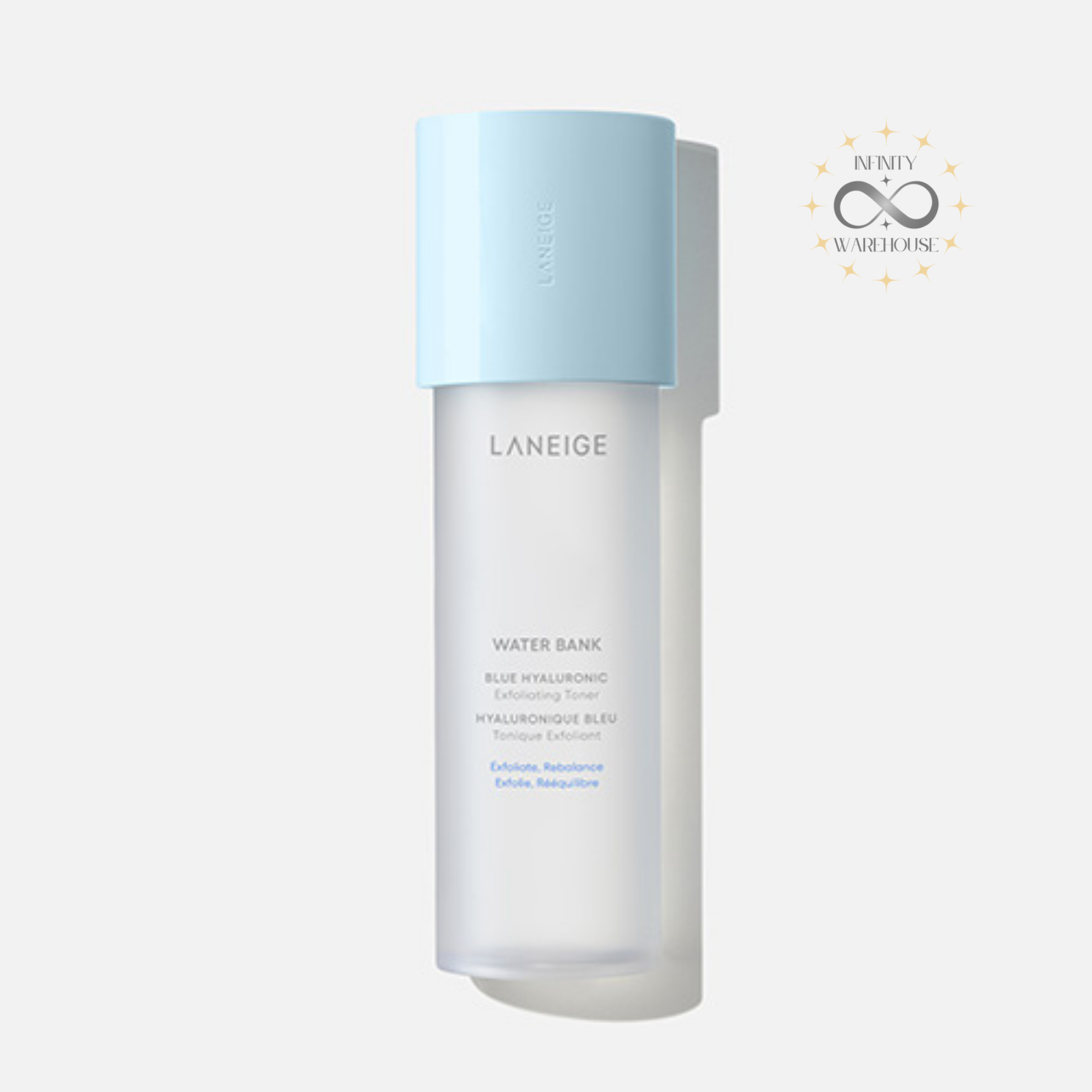 LANEIGE Water Bank Blue Hyaluronic Essence Toner For Combination To Oily Skin 160ml with 1/2000 micro-sized blue hyaluronic acid, PHA Soy-Yeast Complex, lactobacillus ferment extract and yeast extract for skin barrier repair, oil-moisture balance and gentle exfoliation
