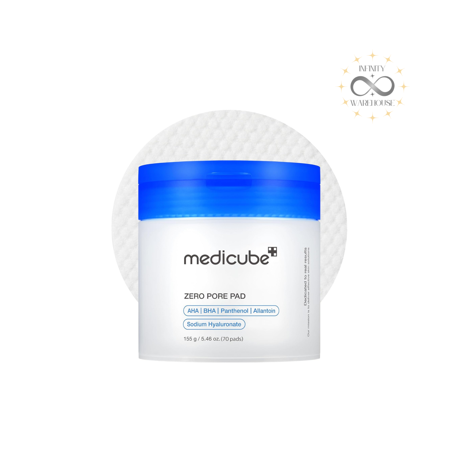 MEDICUBE Zero Pore Pad 2.0 (70 Pads) with salicylic acid BHA, lactic acid AHA, fruit complex, Anti Sebum P Complex, panthenol, allantoin and dual-textured pads for pore minimizing, blackhead removal, sebum control and gentle exfoliation
